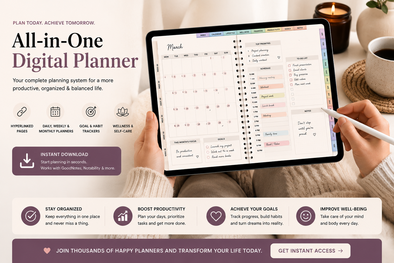Person using digital planner on iPad